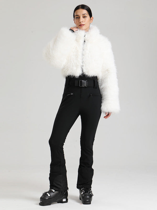 Gsou Snow Glacier Vogue Ski-Overall für Damen mit flauschigem Kunstpelz-Oberteil