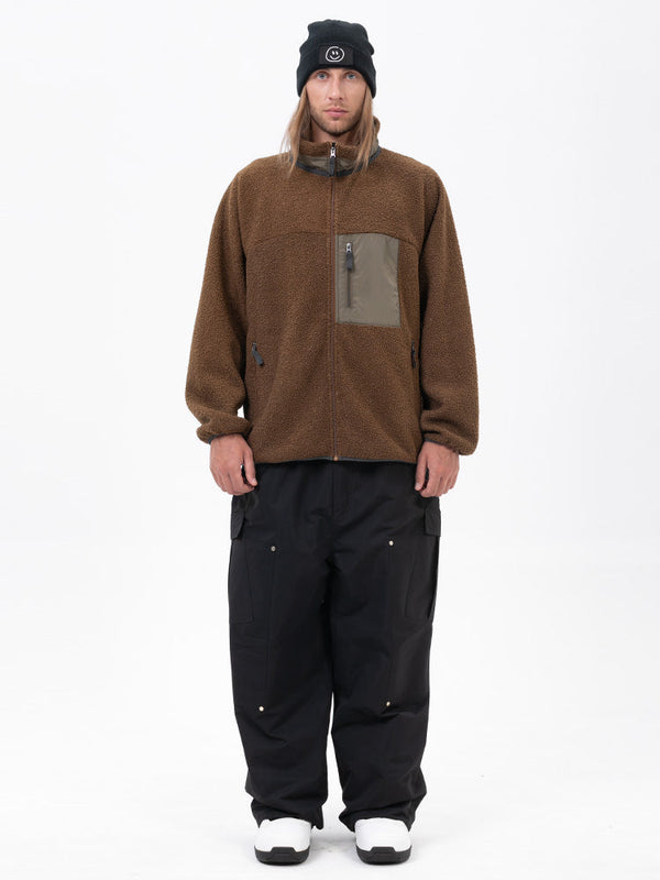 Herren-Fleecehose mit durchgehendem Reißverschluss und doppelten Knieverstärkungen, Freestyle-Baggy-Schneehose aus Kunst-Sherpa-Fleece