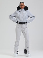 Gsou Damen-Skioverall „Snow Mountain Chic“ mit Kunstpelzbesatz und ausgestelltem Bein