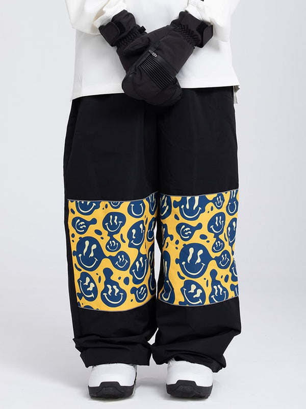 Herren Freestyle Cargo Baggy Skihose mit reflektierenden Knie-Einsätzen und Grafikprints