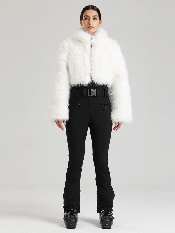 Gsou Snow Glacier Vogue Ski-Overall für Damen mit flauschigem Kunstpelz-Oberteil
