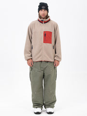 Herren-Fleecehose mit durchgehendem Reißverschluss und doppelten Knieverstärkungen, Freestyle-Baggy-Schneehose aus Kunst-Sherpa-Fleece
