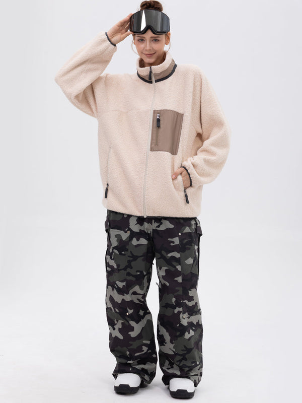 Women's Faux Sherpa Full-Zip Fleece & Double Knee Freestyle Baggy Snow Pants