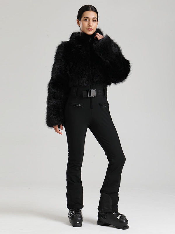 Gsou Snow Glacier Vogue Ski-Overall für Damen mit flauschigem Kunstpelz-Oberteil