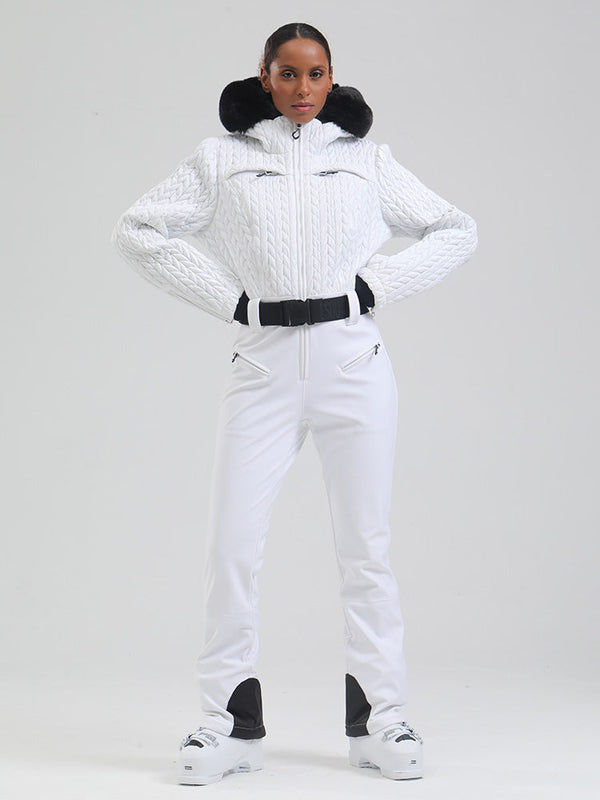 Gsou Damen-Skioverall „Snow Mountain Chic“ mit Kunstpelzbesatz und ausgestelltem Bein