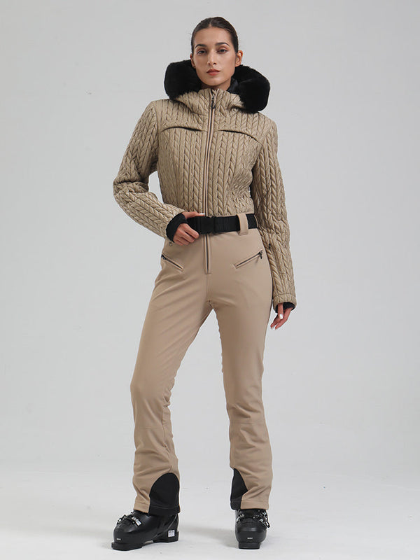 Gsou Snow Mountain Chic Damen-Skianzug mit Kunstpelzbesatz und ausgestelltem Bein