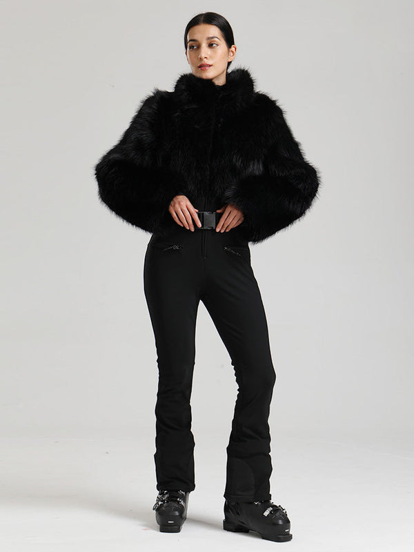 Gsou Snow Glacier Vogue Ski-Overall für Damen mit flauschigem Kunstpelz-Oberteil