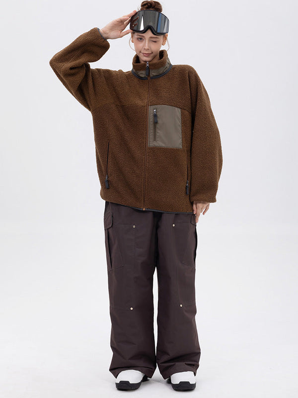 Women's Faux Sherpa Full-Zip Fleece & Double Knee Freestyle Baggy Snow Pants