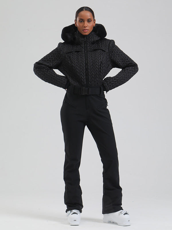 Gsou Damen-Skioverall „Snow Mountain Chic“ mit Kunstpelzbesatz und ausgestelltem Bein