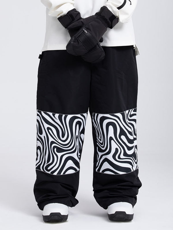 Herren Freestyle Cargo Baggy Skihose mit reflektierenden Knie-Einsätzen und Grafikprints