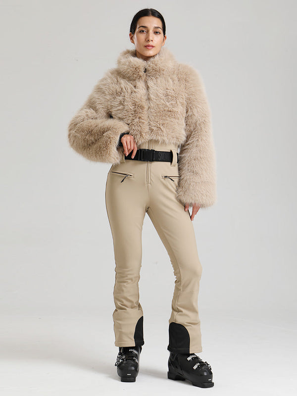 Gsou Snow Glacier Vogue Ski-Overall für Damen mit flauschigem Kunstpelz-Oberteil
