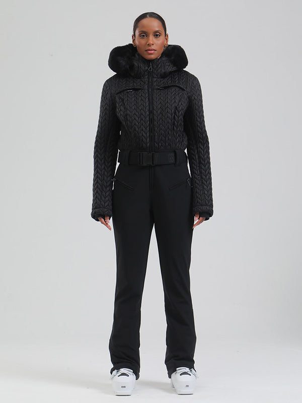 Gsou Damen-Skioverall „Snow Mountain Chic“ mit Kunstpelzbesatz und ausgestelltem Bein