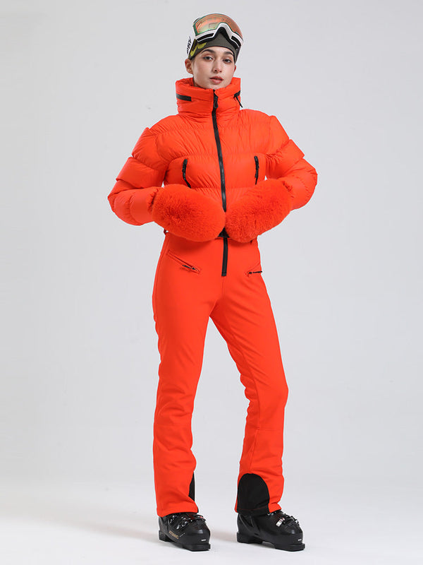 Alpine Luxe Daunen-Overall für Damen, Fleecegefüttert, Winter-Glamour-Ski-Overall
