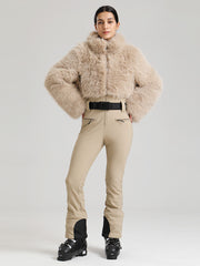 Gsou Snow Glacier Vogue Ski-Overall für Damen mit flauschigem Kunstpelz-Oberteil
