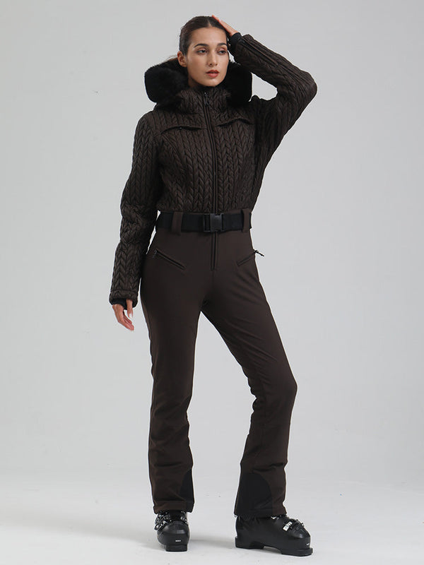 Gsou Snow Mountain Chic Damen-Skianzug mit Kunstpelzbesatz und ausgestelltem Bein
