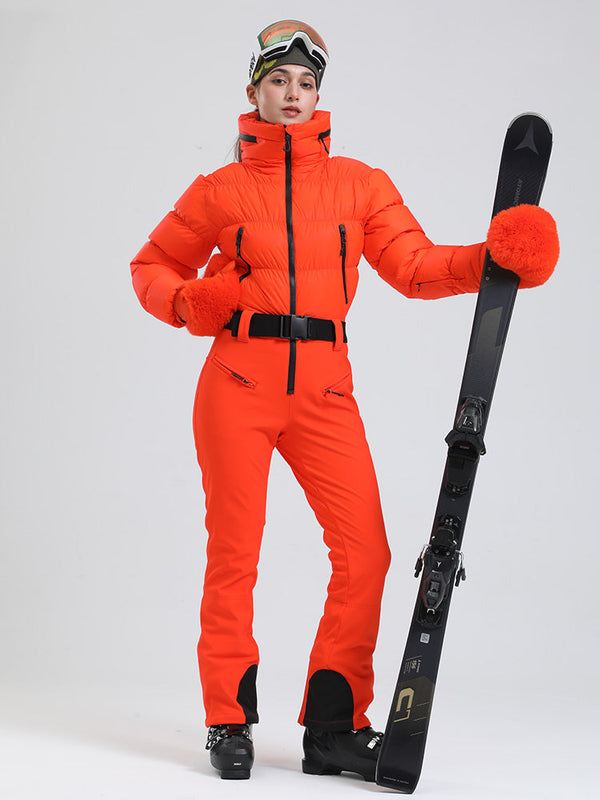 Alpine Luxe Daunen-Overall für Damen, Fleecegefüttert, Winter-Glamour-Ski-Overall