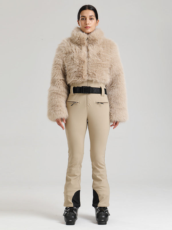 Gsou Snow Glacier Vogue Ski-Overall für Damen mit flauschigem Kunstpelz-Oberteil
