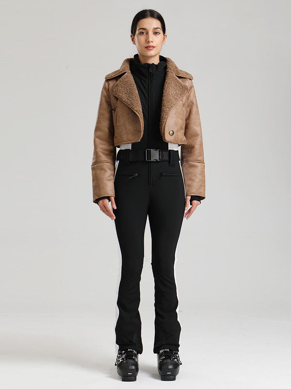 Glacier Vogue Ski-Overall für Damen & Kunstlederjacke mit Fleecekragen