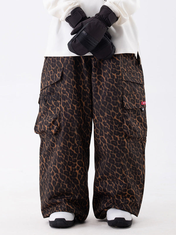 Wild Soul Steeze ParkRider Damen-Cargohose mit mehreren Taschen und Leopardenmuster