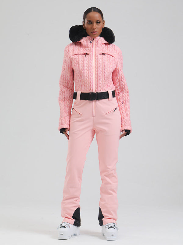 Gsou Damen-Skioverall „Snow Mountain Chic“ mit Kunstpelzbesatz und ausgestelltem Bein