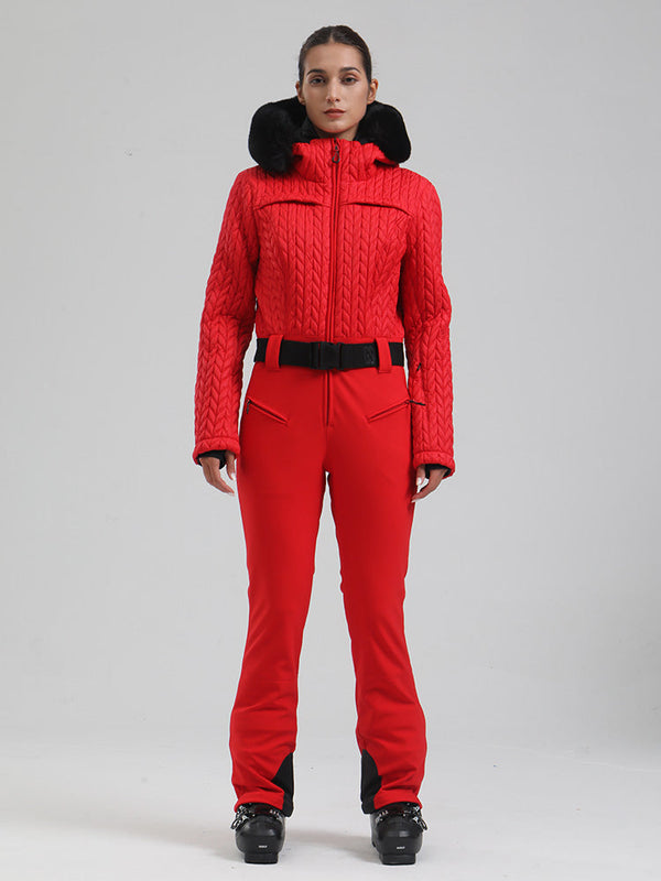 Gsou Snow Mountain Chic Damen-Skianzug mit Kunstpelzbesatz und ausgestelltem Bein