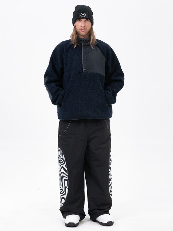 Men's Mountain-Ready Faux Sherpa Fleece Pullover & Swaggy Reflective Cargo Snow Pants