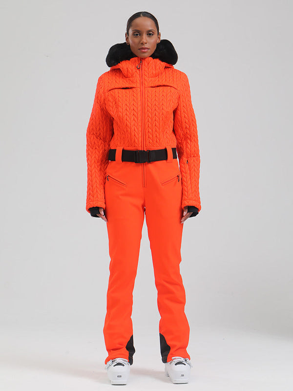 Gsou Damen-Skioverall „Snow Mountain Chic“ mit Kunstpelzbesatz und ausgestelltem Bein