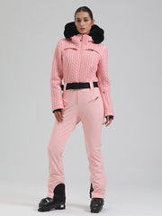Gsou Snow Mountain Chic Damen-Skianzug mit Kunstpelzbesatz und ausgestelltem Bein