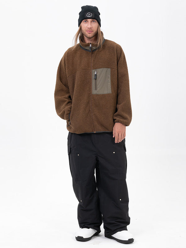 Herren-Fleecehose mit durchgehendem Reißverschluss und doppelten Knieverstärkungen, Freestyle-Baggy-Schneehose aus Kunst-Sherpa-Fleece