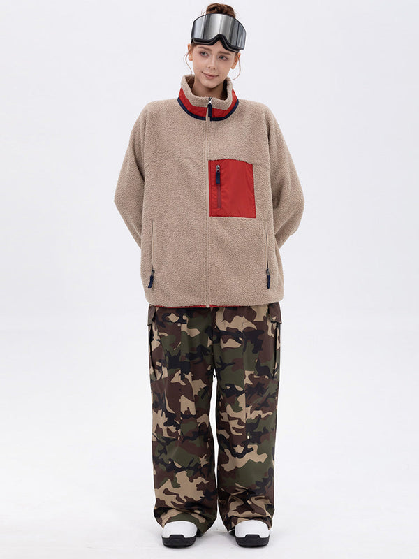 Women's Faux Sherpa Full-Zip Fleece & Double Knee Freestyle Baggy Snow Pants