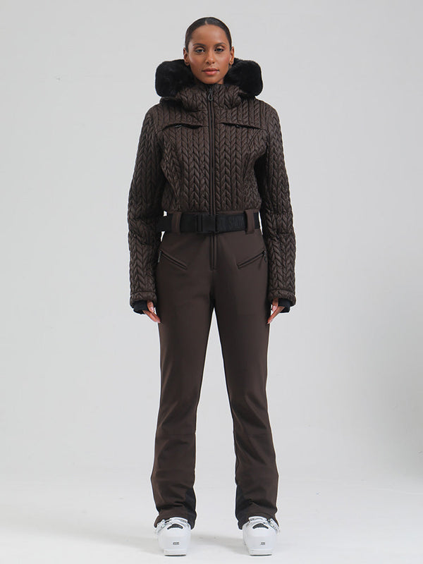 Gsou Damen-Skioverall „Snow Mountain Chic“ mit Kunstpelzbesatz und ausgestelltem Bein