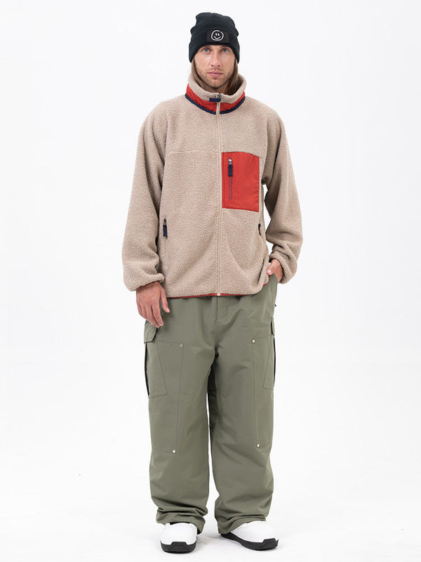 Herren-Fleecehose mit durchgehendem Reißverschluss und doppelten Knieverstärkungen, Freestyle-Baggy-Schneehose aus Kunst-Sherpa-Fleece