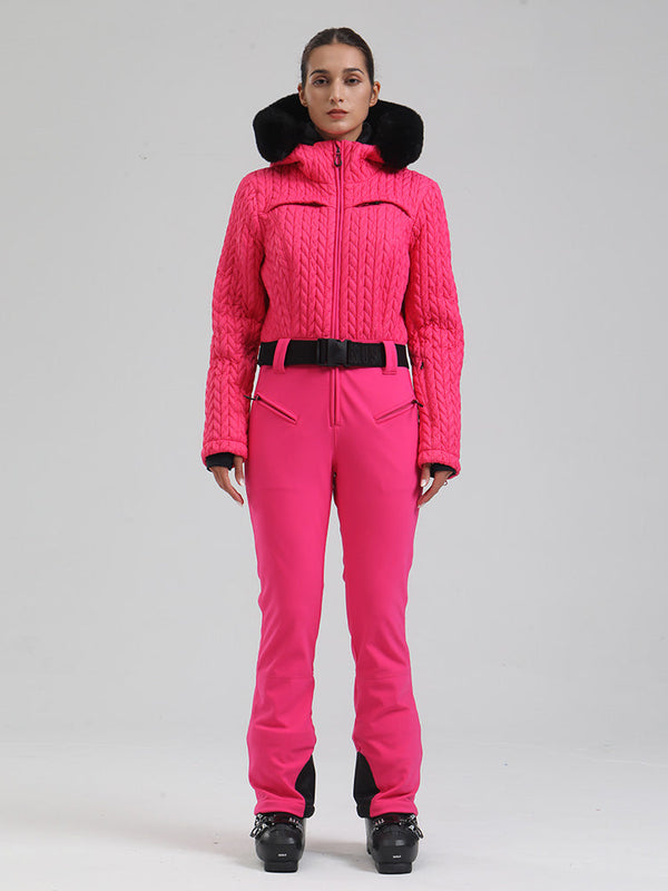 Gsou Snow Mountain Chic Damen-Skianzug mit Kunstpelzbesatz und ausgestelltem Bein