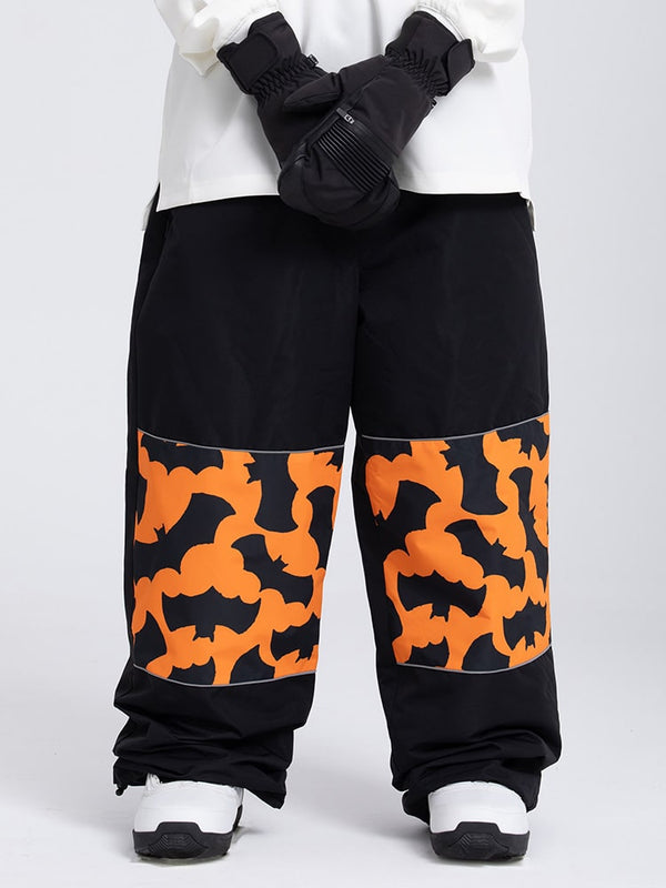 Herren Freestyle Cargo Baggy Skihose mit reflektierenden Knie-Einsätzen und Grafikprints
