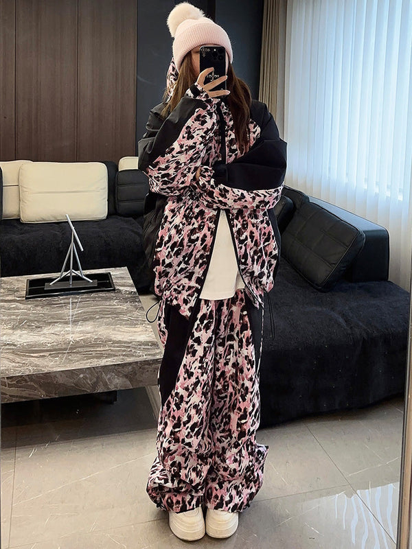 First Encounter Blizzard Babe Leopard Pink Baggy Snow Suit für Damen