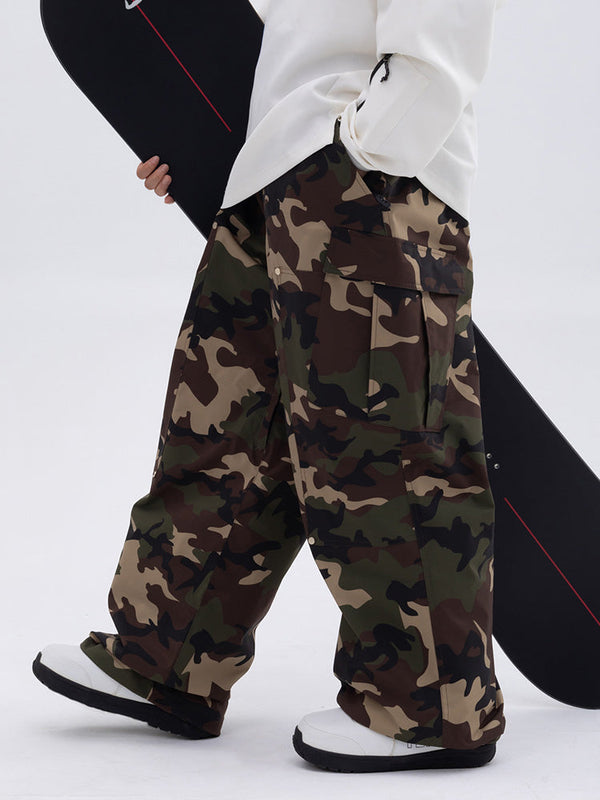 Men's Double Knee Mountain Freestyle Baggy Camo Snow Pants