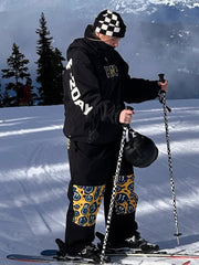 Women's Freestyle Knee Reflective Graphic Panel Cargo Baggy Snow Pants