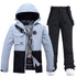 Damen-Skijacke und -hose in Colorblock-Optik für jedes Wetter, geeignet für Outdoor-Aktivitäten.
