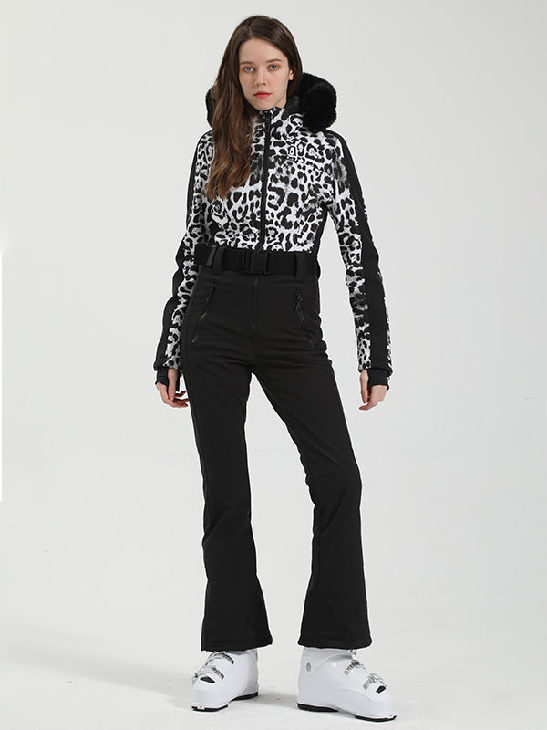 Gsou Snow Chic Skianzug für Damen mit Block-Kunstpelzbesatz, einteilig