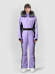 Hochwertiger Damen-Skioverall mit Pelzkapuze