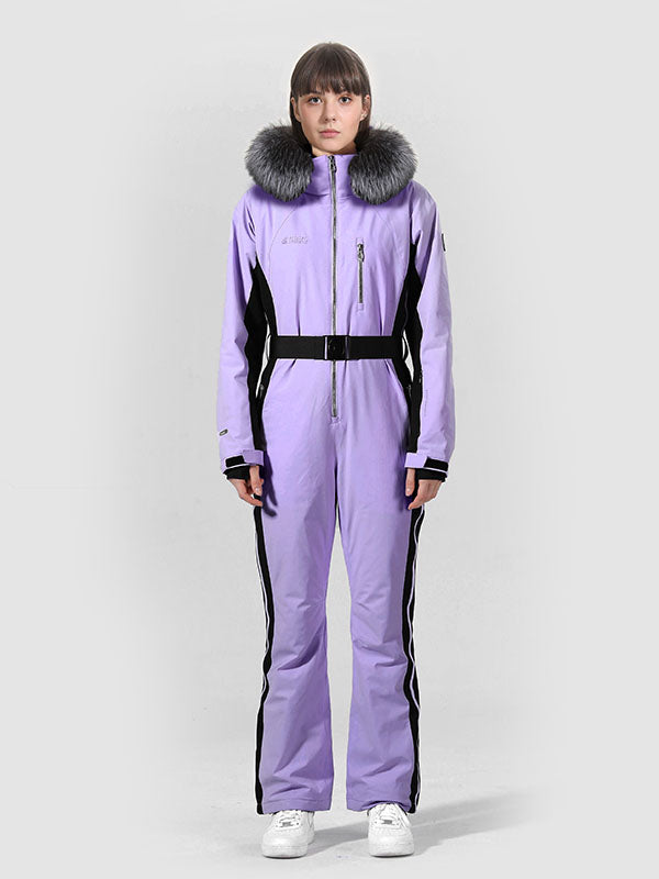 Hochwertiger Damen-Skioverall mit Pelzkapuze