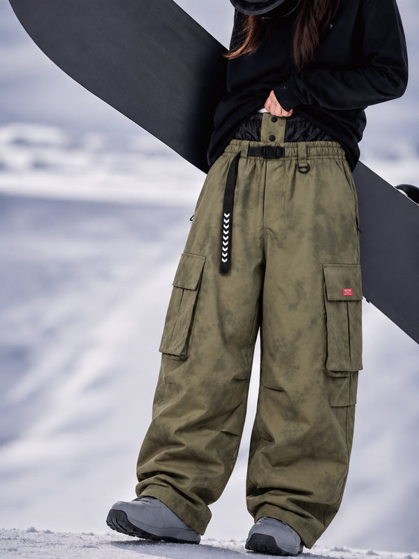 Damen-Street-Utility-Cargo-Schneehose im Baggy-Stil – Design mit mehreren Taschen und Gürtel