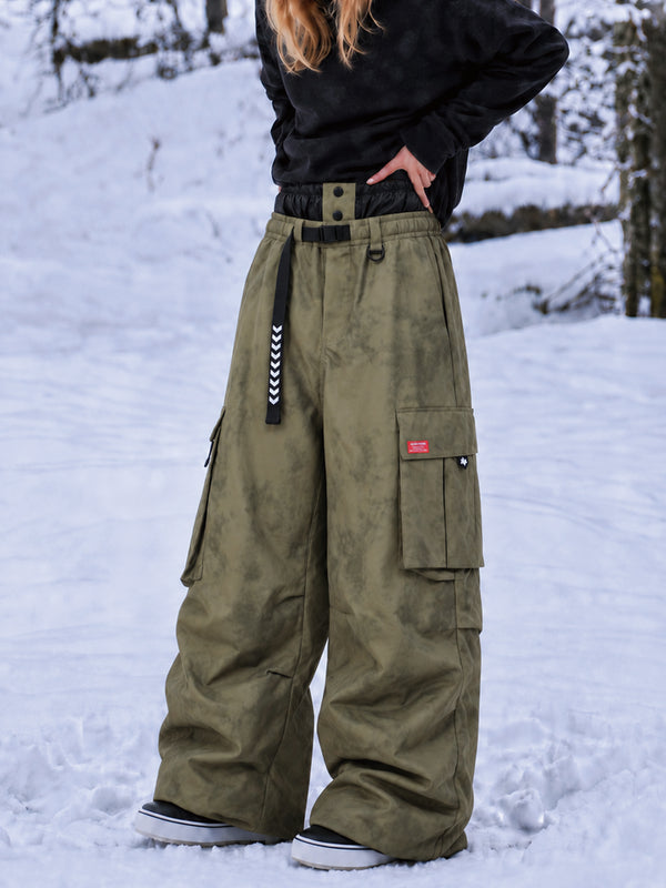 Damen-Street-Utility-Cargo-Schneehose im Baggy-Stil – Design mit mehreren Taschen und Gürtel