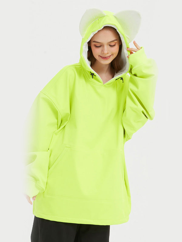 Doorek Damen-Fleece-Kapuzenpullover, flauschig, niedlich, wasserdicht, mit Katzenohren-Verzierung