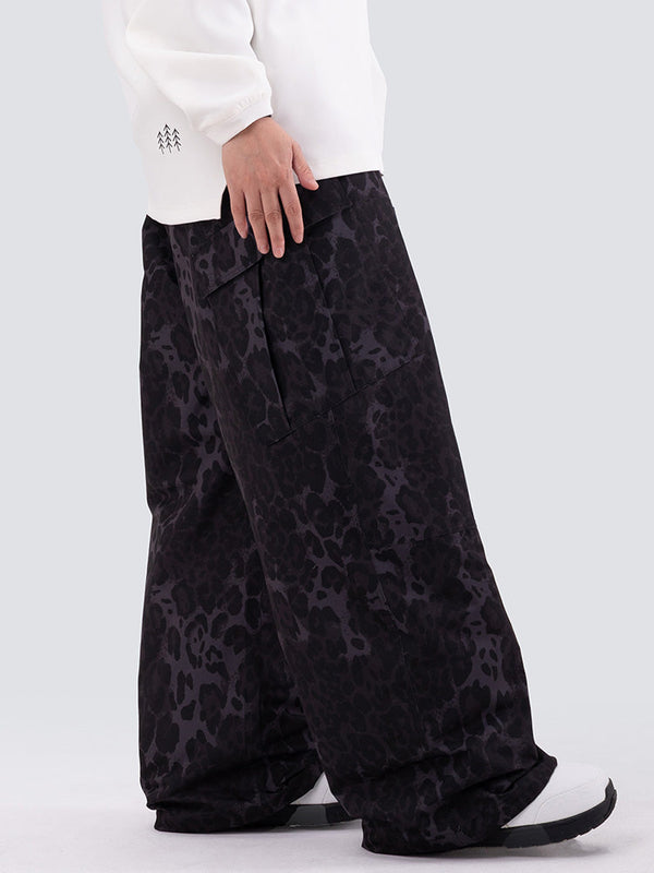 Damen-Skihose mit doppeltem Knie, Leopardenmuster, weit geschnitten, für Mountain Freestyle, Baggy-Stil