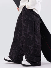 Herren-Skihose mit doppeltem Knieausschnitt, Leopardenmuster, weit geschnitten, für Mountain Freestyle, Baggy-Stil