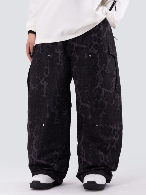 Herren-Skihose mit doppeltem Knieausschnitt, Leopardenmuster, weit geschnitten, für Mountain Freestyle, Baggy-Stil