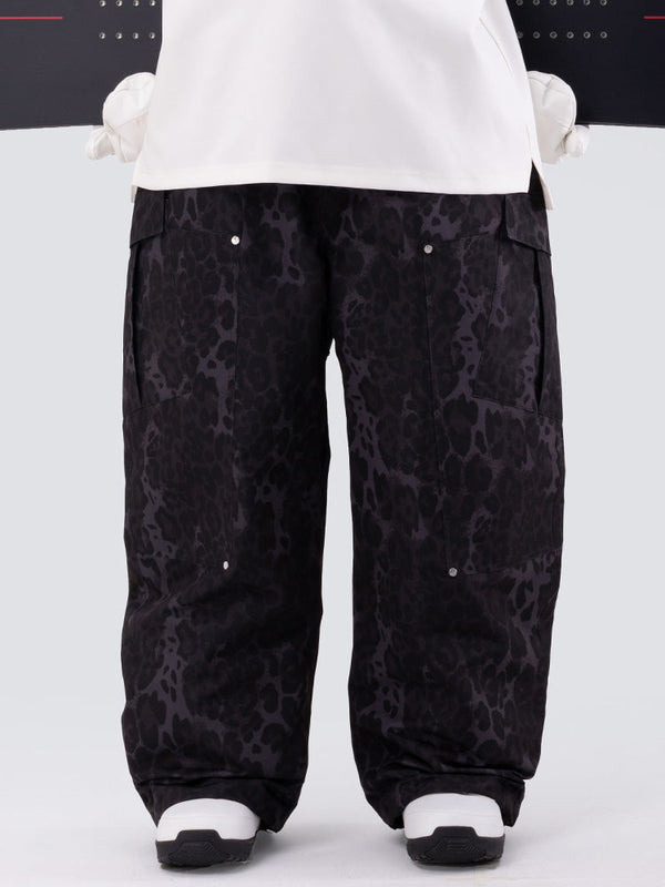 Herren-Skihose mit doppeltem Knieausschnitt, Leopardenmuster, weit geschnitten, für Mountain Freestyle, Baggy-Stil