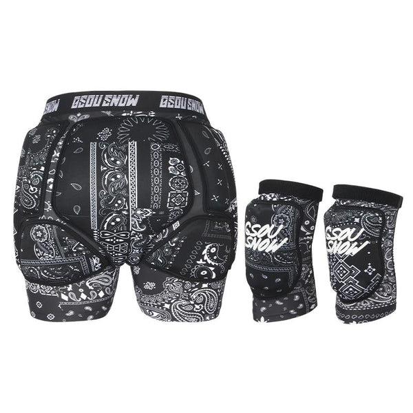 Gsou Snow Unisex Snowboard-Ski-Set mit 3D-Schutzshorts und Knieschonern