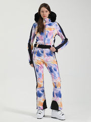 Gsou Snow Chic Damen-Skianzug mit Print und Kunstpelzbesatz, einteilig